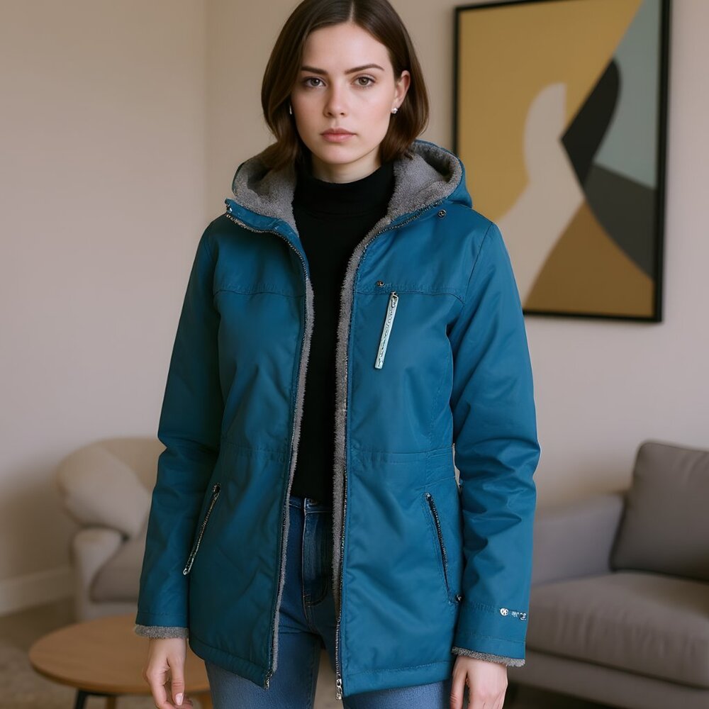🚚 Teal Plush-Lined Hooded Jacket | Water - Wind Resistant | Best Fits size S/M